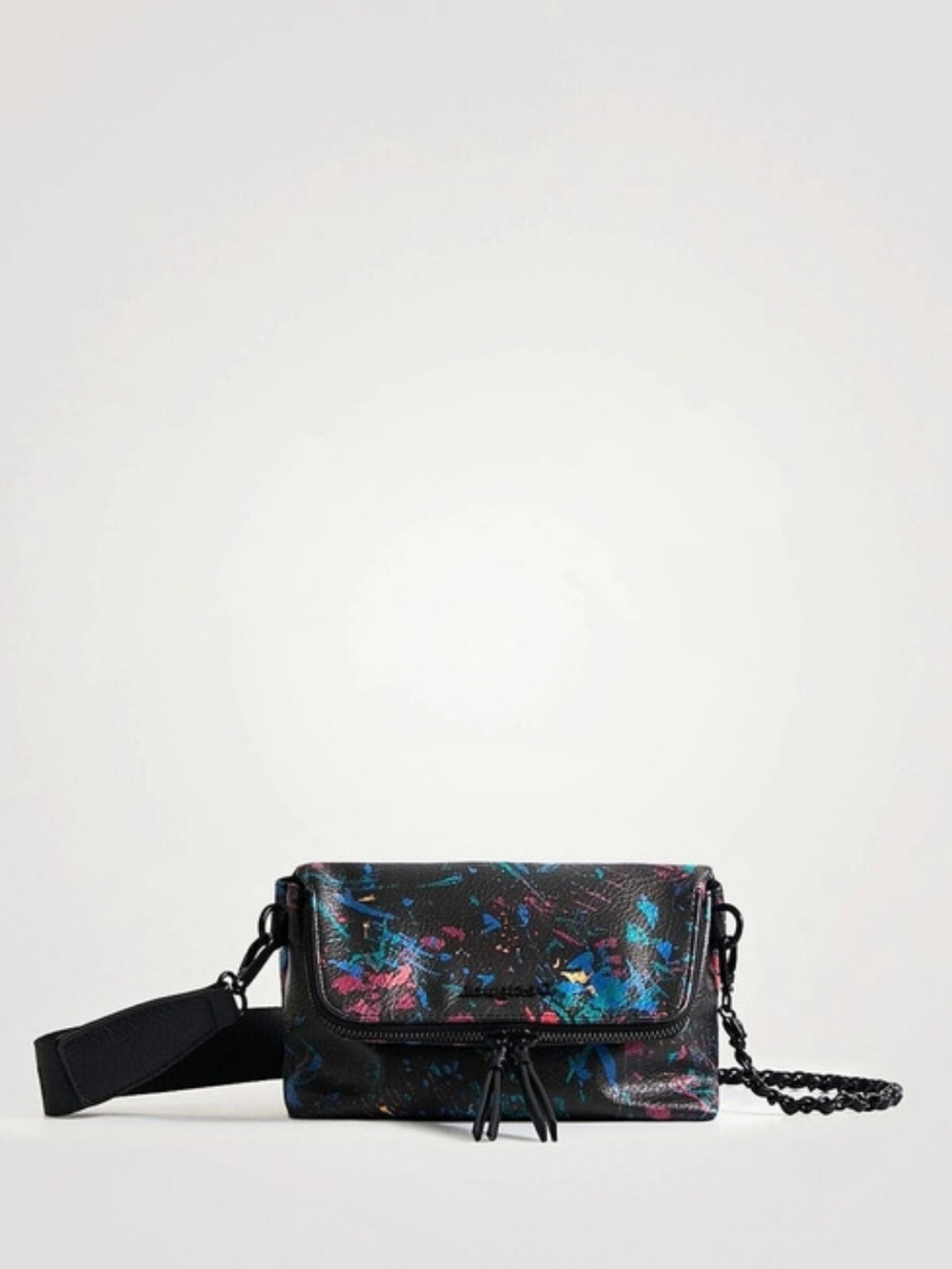 Desigual Black Crossbody Bag with Multicolor Paint-Splash
